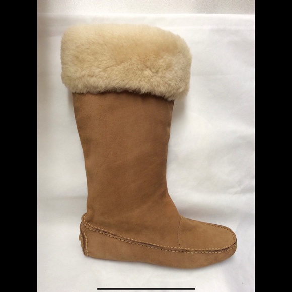 Dexter Tan Camel Shearling Sheepskin Boots Brown Suede Leather Winter Snow Boots - Picture 3 of 13